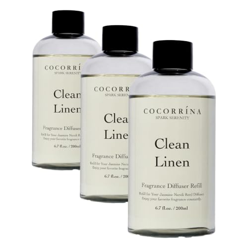 Image of Cocorrina Clean Linen Scented Reed Diffuser Oil with 8 Sticks Fragrance for Bedroom, Bathroom, Oil Diffuser, Home Decor, 6.7 fl oz. (200 ml) (Pack of 3)