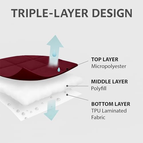 Image of Homestan 100% Waterproof Cotton Quilted Mattress Protector Single Bed, Elastic Fitted Bed Mattress Cover Protects from Dust & Mites (72x36 inches, Maroon)