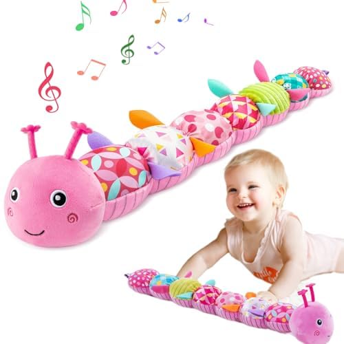 Baby Toys 0-6 Months, Plush Caterpillar Toy Sensory Activity for Tummy Time Soft Cuddle Cushion & Long Stuffed Animal