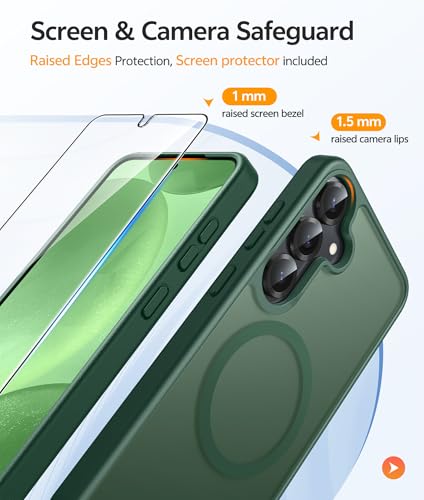 Image of FNTCASE for Samsung Galaxy S25 /S24 Case: Galaxy S24 /S25 Phone Case [Fit with Magsafe] Translucent Matte Case [Screen Protector] Military Grade Shockproof Protective Phone Cover-Green