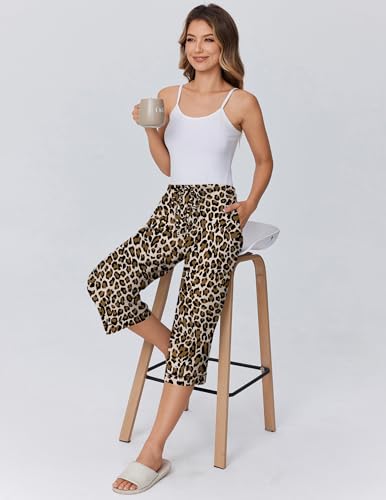 Image of Ekouaer Womens Pajamas Pants Capri Pj Bottoms with Pockets Sleep Pants | Comfy Drawstring Printed Soft Lounge Pants for Home, Daliy Wear