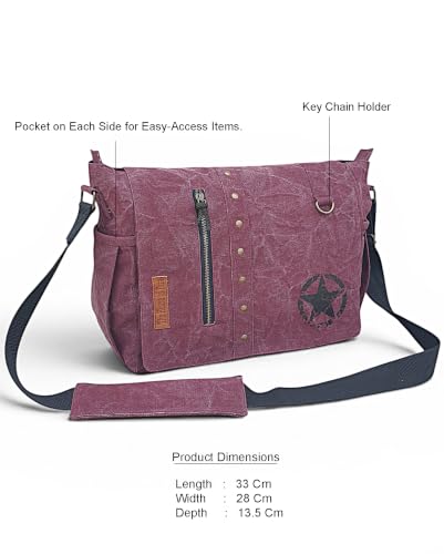 Image of The House of tara Distress Finish Sturdy Cotton Canvas Messenger Bags for Men and Women | Zip Closure, Adjustable Body Strap I Crossbody Sling | External Zip Pockets