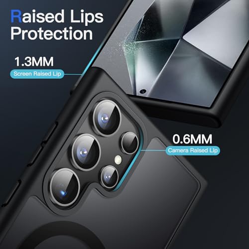 JETech PC+TPU Magnetic Cover Case For Samsung Galaxy S24 Ultra 5G, Compatible With Magsafe, Translucent Matte Back Shockproof Case Phone Cover (Black)