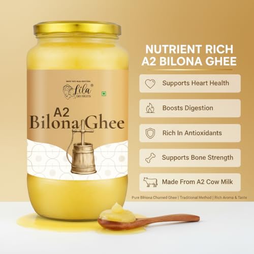 Image of LILA DRY FRUITS A2 Bilona Cow Ghee 100 ML | Traditional Hand Churned Desi Ghee from Curd Using Bilona Method | Rich Aroma & Grainy Texture for Cooking & Daily Use Must have Kitchen Essentials