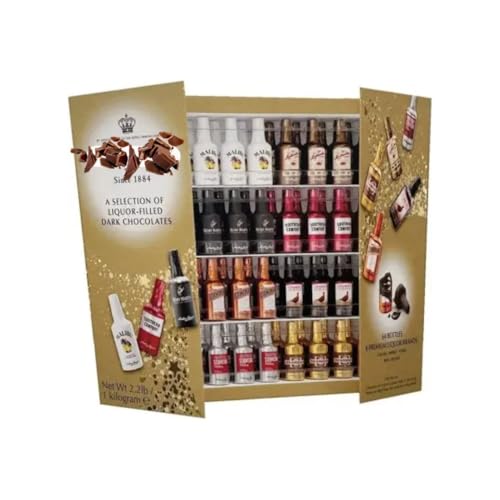 Anthons Bergs Chocolate Liqueurs Selection Box-Famous Liqueur Brands 1kg with a Thank You Sticker - Pack of 64 Premium Bottle-Shaped Original Dark Liqueurs - Christmas, Valentine and Mother's Day Gift