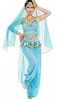 Astage Damen Bauchtanz Kostüme Set Indischer Tanz Darbietungen Kleidung, Himmelblau, Fits DE 32-40