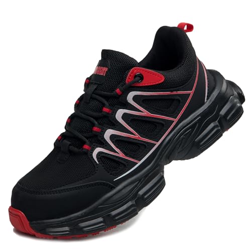 Image of Hogent Steel Toe Shoes for Women Men Wide Non Slip Work Sneakers Indestructible Shoes Lightweight Breathable Construction Sneakers Puncture Proof Ergonomic Design