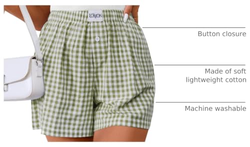 Image of LOMON Womens Boxer Shorts Casual Summer 2026 Pajama Lounge Sleep Pj Gingham Plaid Shorts Y2K Beach Bottoms