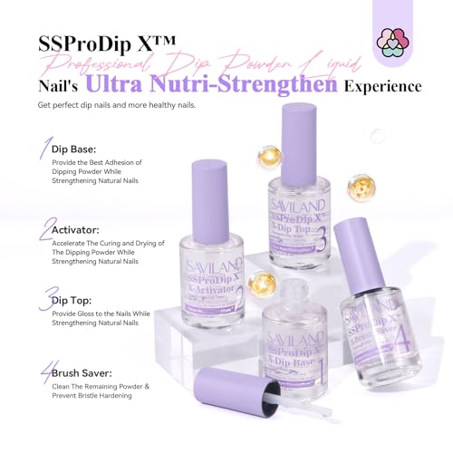 SAVILAND Dipping Powder Liquid Set: 15ml Dipping Powder Nails Set mit Base Top Coat Brush Saver Nagelwerkzeug, Dipping Powder Nagelset Starter Set für French Nägel Nail Art