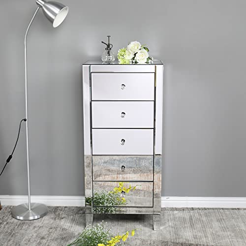 Frithjill 42'' Tall 5 - Drawer Mirrored Accent Chest, Silver Mirrored Dresser #TOP1