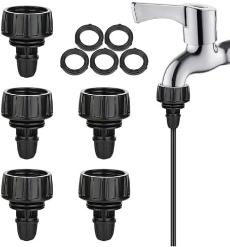 Drip Irrigation Hose Adapters,1/4 Inch Drip Irrigation Tubing x 3/4 FHT Swivel Garden Faucet Connectors with Lock Barbed for Drip Irrigation System-5 Pack