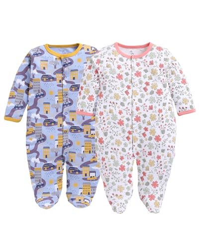 Image of BABY GO Cotton Footed Baby Romper Jumpsuit Pack of 2 | Full Sleeve Sleepsuit | Onesies for Infants, New Born Baby Boys & Baby Girls