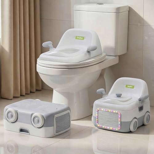 Image of Baybee 3 IN 1 Potty Seat for Kids 2-5 Years | Baby Toilet Seat with LED Lights & Anti Slip Base | Portable Potty Training Seat with Step stool & Cleaning Brush | Western Toilet Chair for Kids (White)