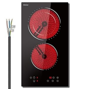 Glaskeramikkochfeld 2 Zonen, Hobsir Einbau Kochfelder 30cm, 3200W, Touch-Steuerung, Doppelte Zone, 9 Heizstufen, Sicherheitssperre, Zeitschaltuhr, Festverdrahtet, Kein Stecker