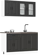 Gecheer P3314852 Kalmar Kitchen Furniture Set, 4-Piece Black Multilayer Wood, Space-Saving Modular Wardrobe