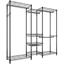 Wire Garment Rack,Heavy Duty Clothes Rack Metal Clothing Rack with Shelves,Closet Organizer, Freestanding Portable Wardrobe Closet Rack for Hanging Clothes,Black B