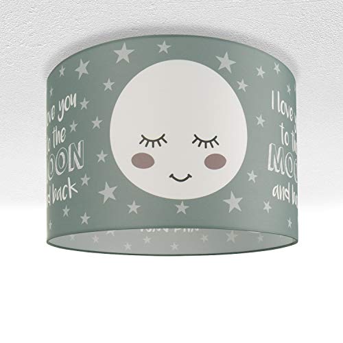 Preisvergleich Produktbild Kinderlampe Deckenlampe LED Pendelleuchte Kinderzimmer Lampe Mond-Motiv, E27, Lampenschirm: Grau (Ø45.5 cm), Lampentyp: Deckenleuchte Silber