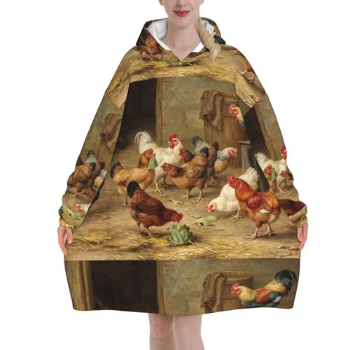 Couverture à capuche portable à motif poules de la ferme pour adulte