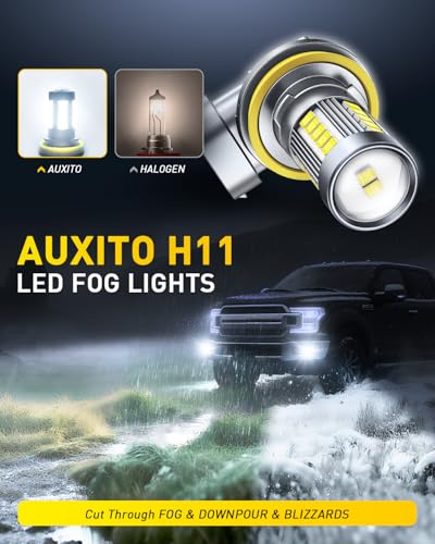Image of AUXITO H11 H8 LED Fog Light Bulbs 6500K White 500% High Brightness H11 /H16 /H8 LED CSP Chips DRL Replacement, 360 Full Illumination Non-Polarity Pack of 2