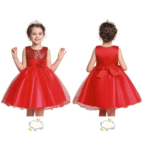 Girls Easter Spring Sequin Sleeveless Satin Tulle Bridesmaid Dress Long A Line Wedding Birthday Pageant Party Dresses (Red, 7-8 Years)3