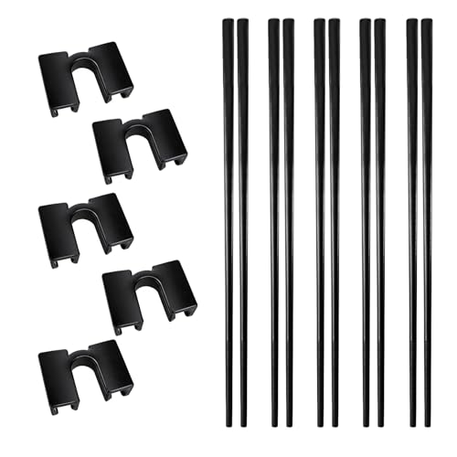 5 Paar Fiberglas Essstäbchen und Essstäbchen Trainer Helfer Spülmaschinenfest Essstäbchens Hilfe Schwarz Rutschfeste Stäbchen zum Essen Sushi Chopsticks Aus Legierung für Erwachsene und Kinder