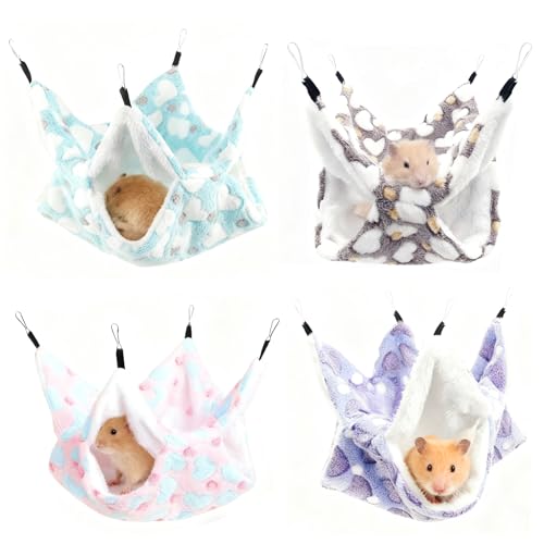 XHYASD Lot de 4 Hamacs pour Petits Animaux, Hamac Double Couche en Peluche Douce pour Cochon...