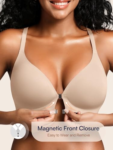 Image of Racerback Bras with Metal Magnetic Front Closure - S-XL Wireless for Women No Underwire Seamless Supportive Bralettes