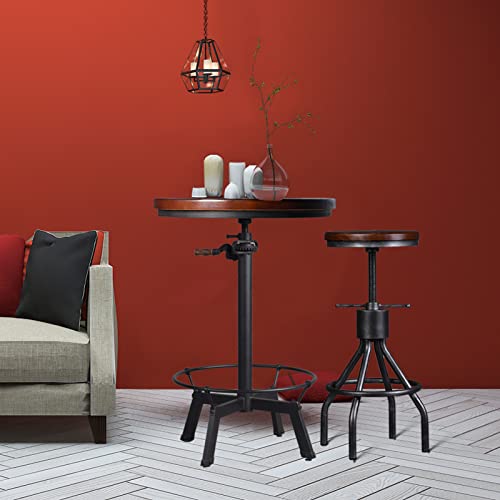 Lokkhan Set 2 Industrial Bar Stool-Vintage Adjustable Round Wood Metal Swivel Stools-23-30 Inch Tall Counter Bar Height Farmhouse Kitchen Stools (Walnut Color) #TOP4