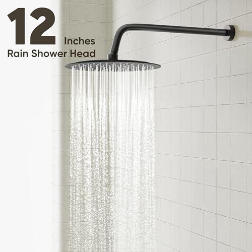 Image of Gabrylly Black Shower System, Pressure Balance Shower Faucet Set, 12 inch Stainless Steel Rain Shower head with 5-Mode Handheld Shower Spray Combo,High Pressure Rainfall Shower Head Set, Matte Black