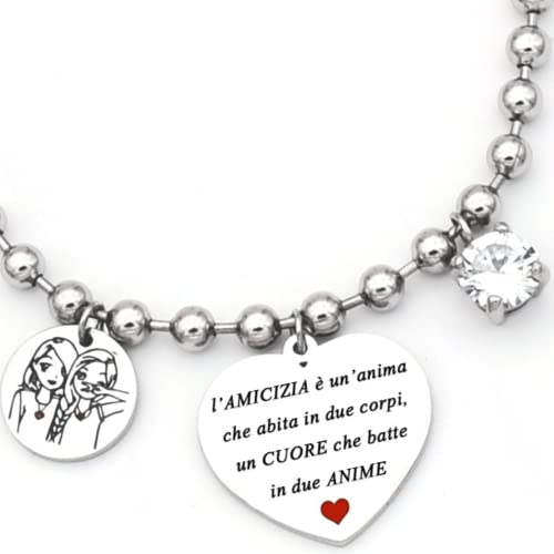 dalcuore Friendship Bracelet, Hypoallergenic, Gift Ideas Women Birthday Friend Best Bracelet Girl Special Phrases for Friends with Original Lucky Gift Box X Sister, Regolabile, Stainless Steel