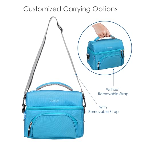 Bentgo Deluxe Lunch Bag - Durable and Insulated Lunch Tote with Zippered Outer Pocket, Internal Mesh Pocket, Padded and Adjustable Straps, & 2-Way Zippers - Fits All Lunch Boxes (Blue)