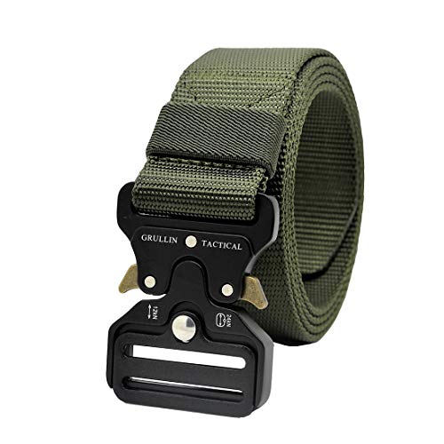 GRULLIN Taktischer MOLLE-Nylon-Gürtel, Militär-Stil, Riggers, Web-Taillengürtel mit strapazierfähiger Schnellverschluss-Metallschnalle für Herren, Jungen, Grün 1, Einheitsgröße