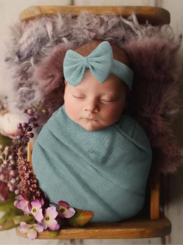 RUZHILING Newborn Baby Photography Outfits Wrap with Long Tail Hat Newborn Photo Blanket Picture Props Boy Girl (Green)