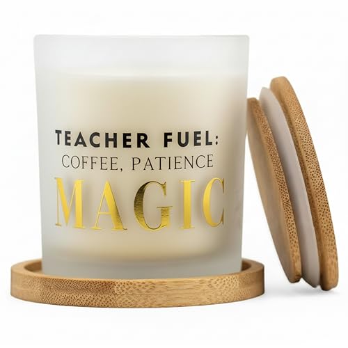 Wick and Wit Teacher Fuel Coffee Patience Magic Gift Set Funny Teacher Appreciation Gifts End of Year Teacher Gifts 50+ Hour Soy Candle Ready to Gift