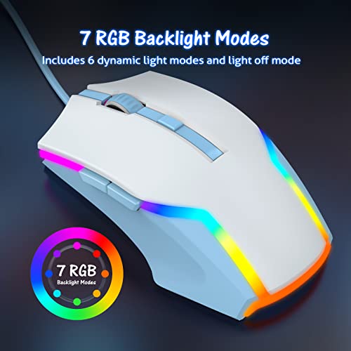 Weemsbox Gaming Mouse Wired With 7 Rgb Backlit Modes, White Gaming Mouse [8000 Adjustable Dpi]- 6 Programmable Buttons, Ergonomic Computer Mouse For Windows Pc Gamer #TOP3