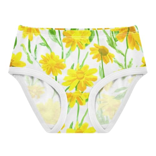 Cotton Girls Underwear Toddlers Yellow Daisies Green Leaves Little Girl Panties Artistic Briefs Undies Kids 2t