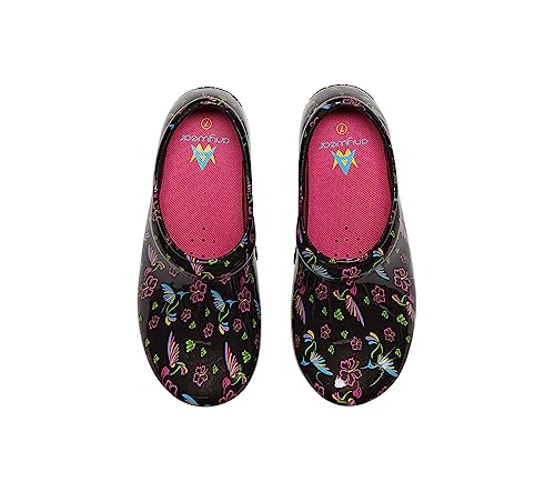 Image of Anywear SR Angel Slip Resistant Work Shoes for Women - Fluid Resistant Nursing Clogs - All Day Comfort Gardening, Nurse Clogs & Chef Shoes - Tropical Hummingbirds - 10 Women /8 Men