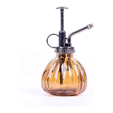 Eidoct Glass Plant Mister Spray Bottle, 6.3 Inch Tall Vintage Pumpkin Style Spritzer, Bronze Plastic Top Pump, Plant Mister Glass Watering Garden Tool (Brown) Cover