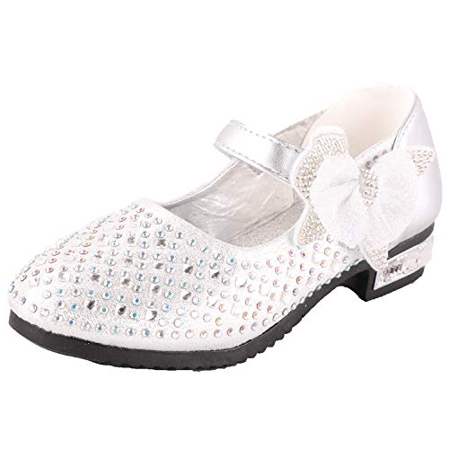 Snyemio Zapato Princesa Niña Infantil de Disfraz Sandalias para Cumpleaños Fiesta Cosplay Carnaval, Plateado, 29 EU(Etiqueta 30) Cover