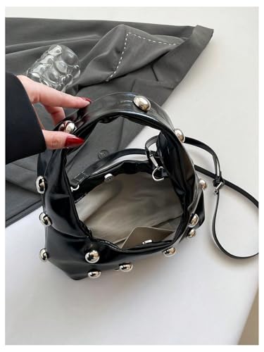 Verdusa Women's Studded Leather Shoulder Handbags Y2k Punk Top Handle Crescent Crossbody Bags3