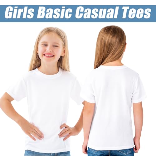 Image of Girls Short Sleeve T Shirts Soft Cotton Summer Tops Kids Casual Crewneck Basic Tees Shirts Blouse Clothes for Girls, 5-14Y