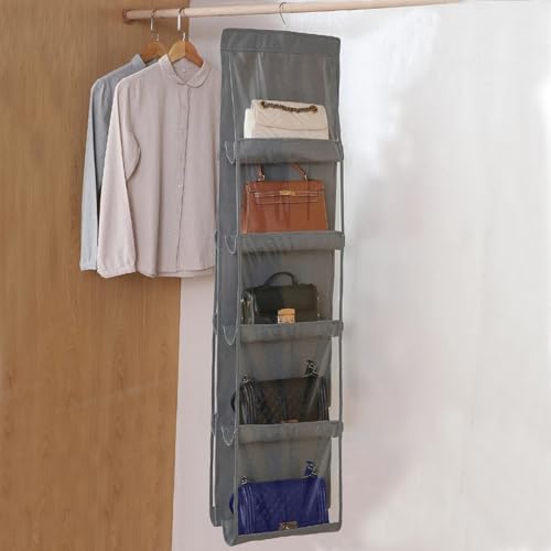 CJWLKJ 2 Pcs 10 Pockets Hanging Purse Handbag Organizer Clear Hanging Shelf Bag Collection Storage Holder Purse Bag Wardrobe Closet Space Saving Organizers (Grey) by CJWLKJ - Used condition - CA$17.85