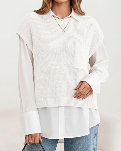 Image of KIRUNDO Summer Fall Short Sleeve Sweater for Women 2026 Casual Sweater Vest Cotton Knit Pullover Tank Tops Fashion Clothing