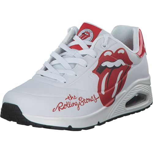 Skechers Women's UNO-Rolling Stones Single Sneaker, White/Red, 10