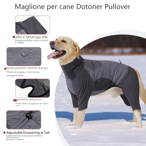 Dotoner Winter Hundemantel mit Beinen, Elastischer Wasserdicht Hundejacke Hund-Overall Fleecefutter Warm, Winddichte Hund Wintermantel mit Geschirrloch für kleine, mittelgroße und große Hunde