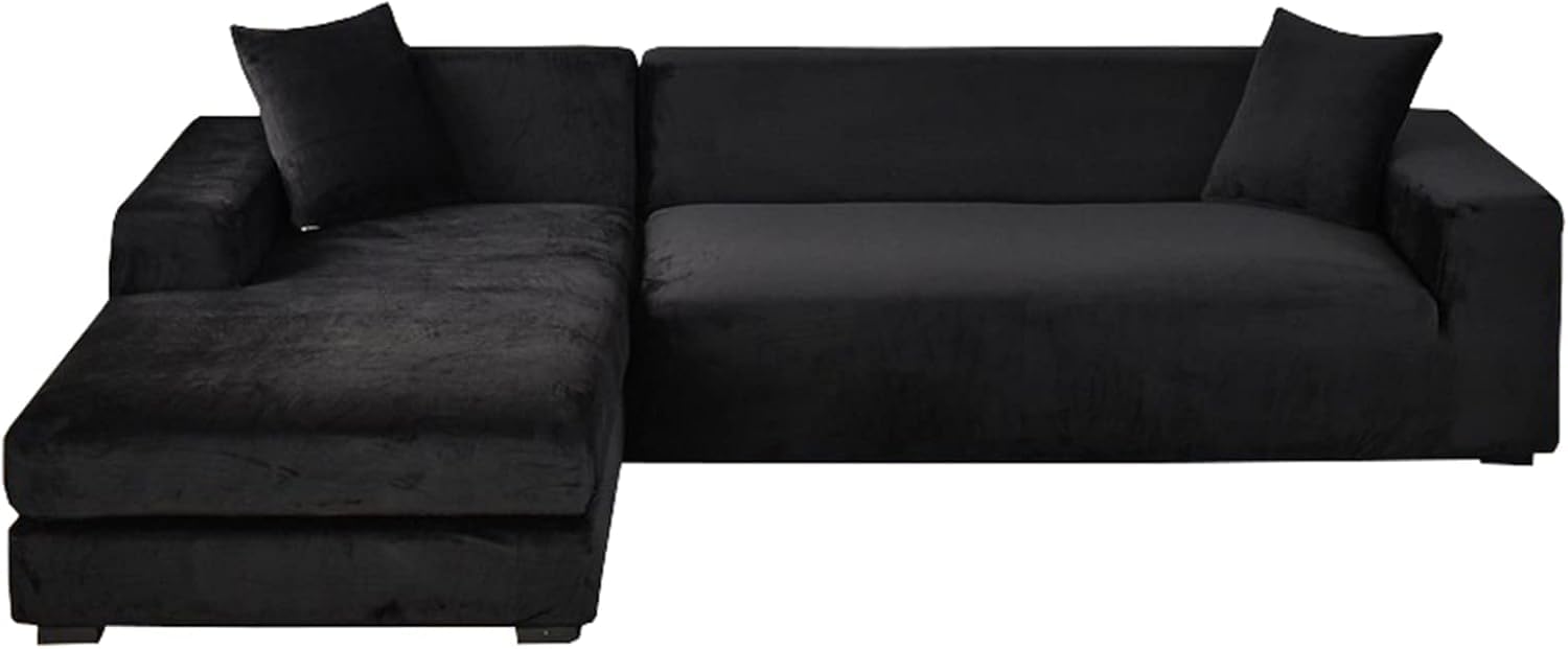 Yopoiy Black Sectional Couch Covers, 2 Pieces Sofa Cover L Shaped Sofa Slipcovers Chaise Lounge Slipcover For Dogs Washable Pet Furniture Protector (,Right Chaise+4 Seat)