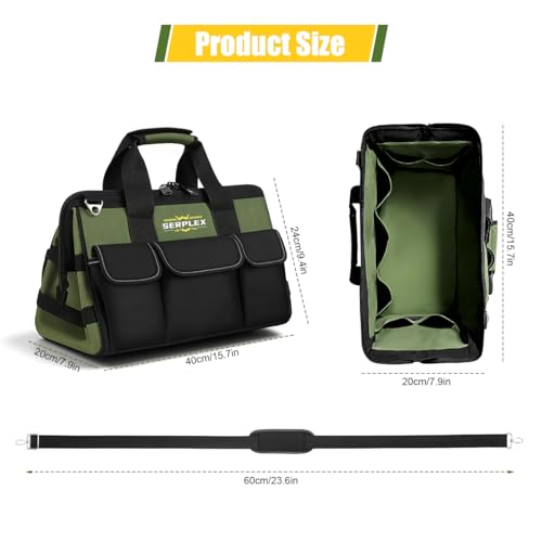 Image of Serplex Heavy Duty Tool Bag 16-Inch, 20-Pocket Portable Empty Tool Box Organizer, Toolbox Organization with Handle & Pockets, Free-Standing Tool Handbag for Electricians, Mechanics, 40x20x24cm