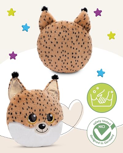 NICI Kuscheltier Kissen GLUBSCHIS Luchs Lenzo 32 x 32 cm - Flauschig-weiches Kuschelkissen für Babys & Kleinkinder, Kinderkissen für Jungs & Mädchen - 61369