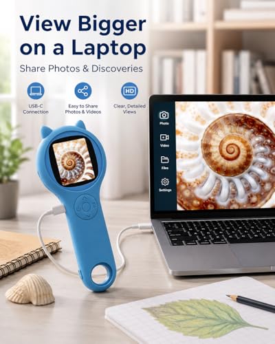 Image of Outdoor Exploration Microscope for Kids, 500X Portable Digital Microscope with 2 inch IPS Screen, Summer Camping Travel STEM Toy Age 5-12 (Blue)