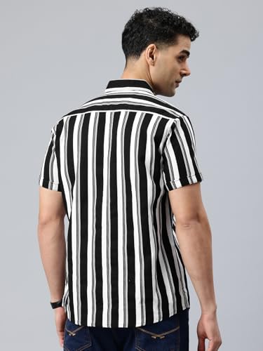 Image of Majestic Man Men Slim Fit Cotton Striped Half Sleeve Casual Shirt